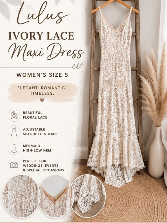 Lulus Dresses & Skirts - Lulu's Ivory Lace Mermaid Maxi Dress with Spaghetti Straps